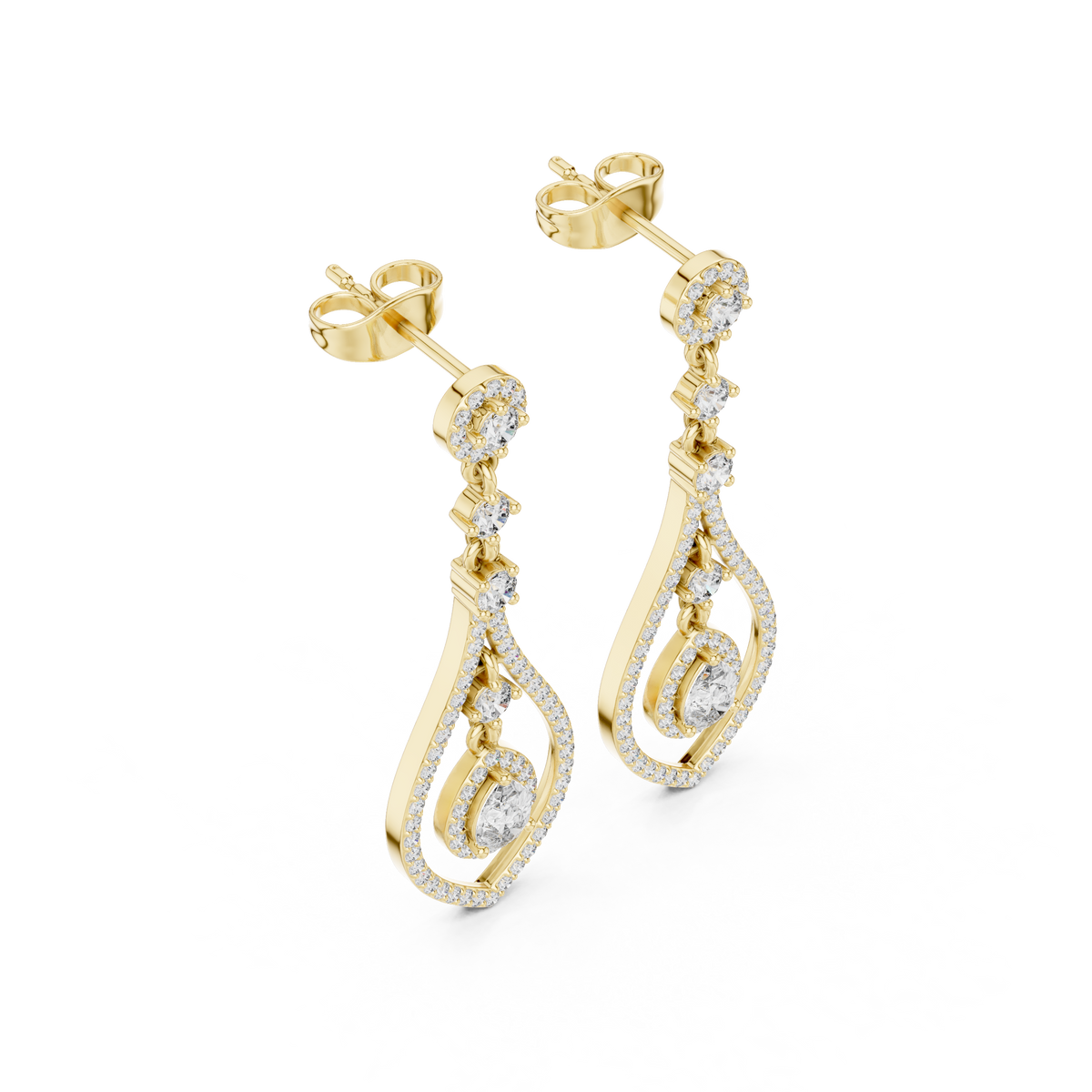 Hexagonal Double Halo Round Lab Grown Diamond Geometric Stud Earring - View 4