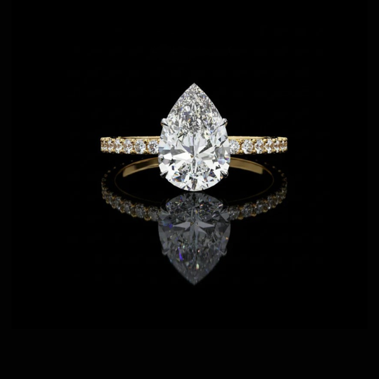 Pear Cut Lab Diamond With Pave Setting Engagement Ring