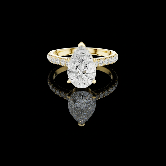 Pear Cut Lab Diamond Hidden Halo Pave Solitaire Engagement Ring