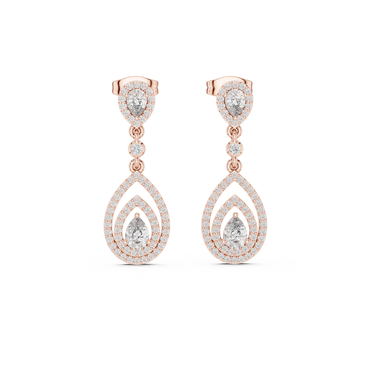 Interlinked Pear Cut Lab Grown Diamond Floating Halo Drop Earring - View 2
