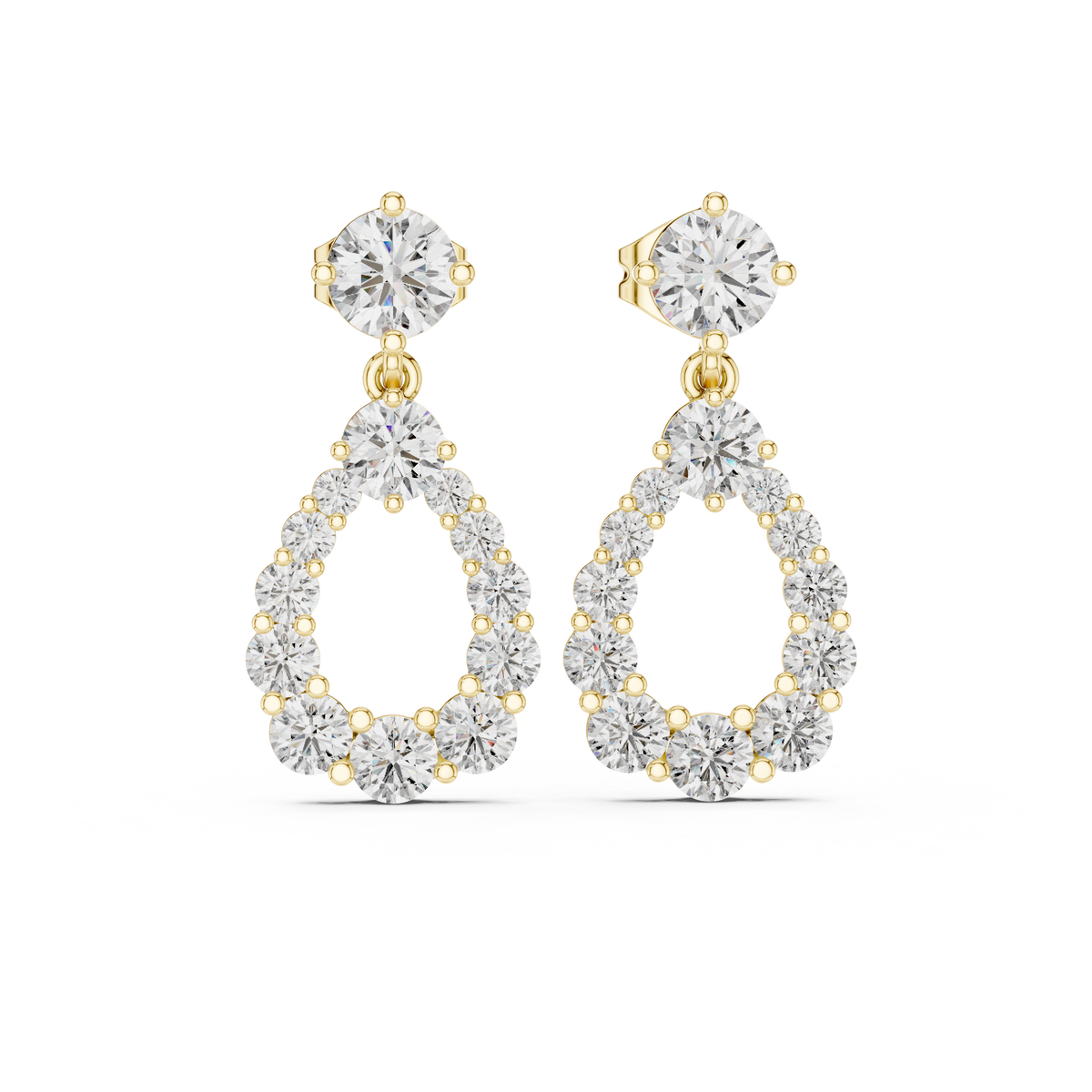 Open Teardrop Round Brilliant Cut Lab Diamond Drop Earrings Pear Shaped Halo - View 8