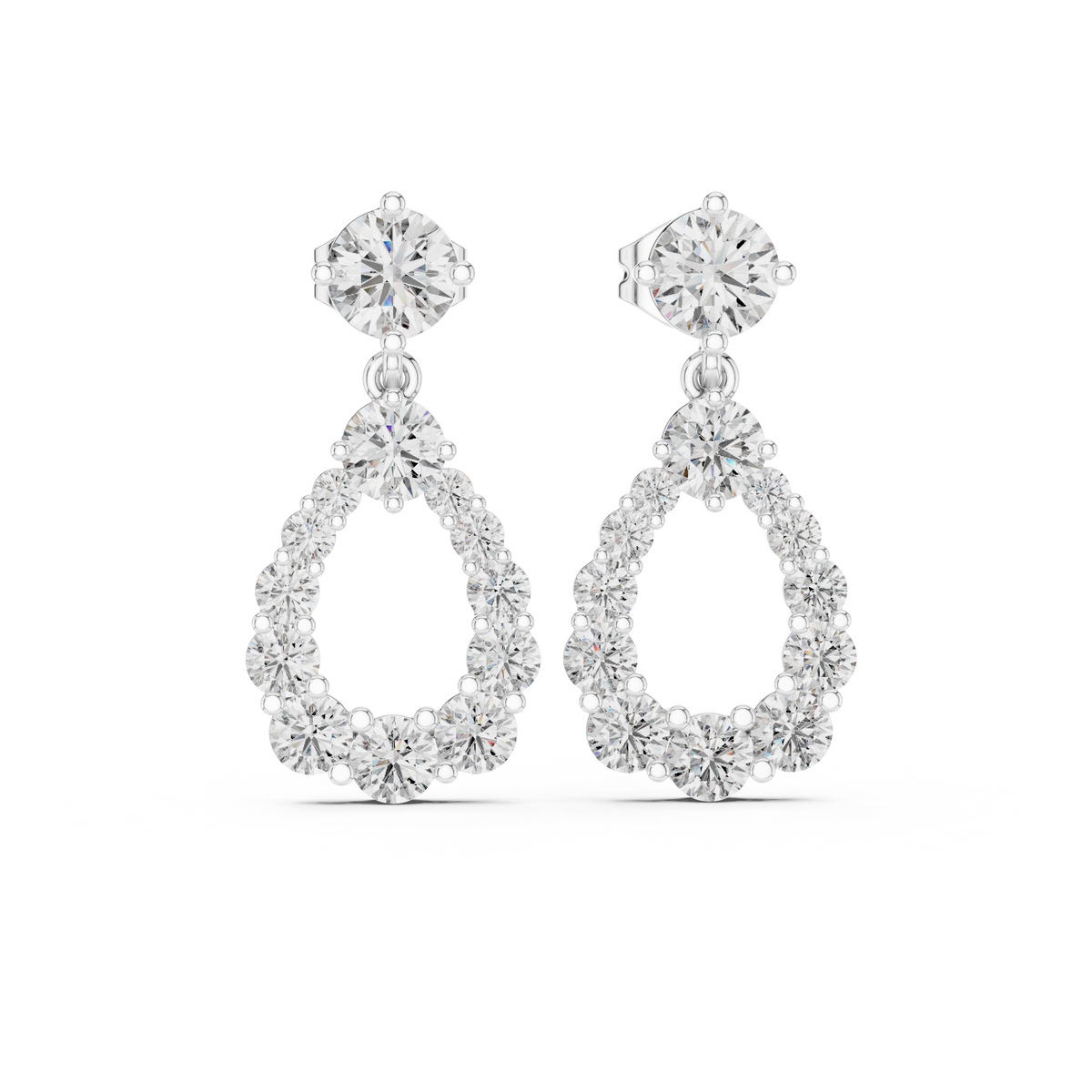 Open Teardrop Round Brilliant Cut Moissanite Diamond Drop Earrings Pear Shaped Halo - View 10
