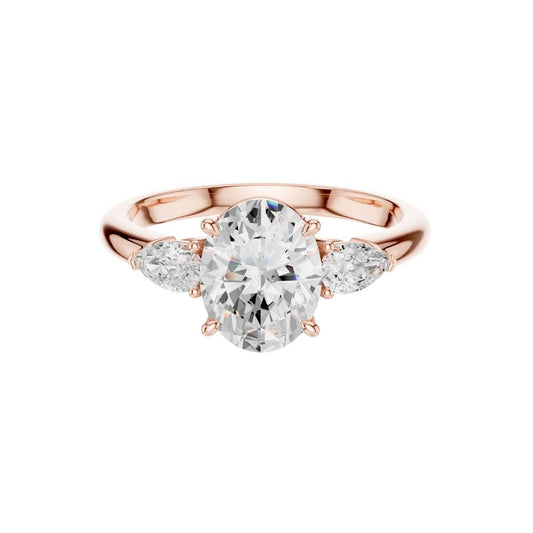 Oval Moissanite Diamond Ring With Pear Cut Side Diamonds - View 2