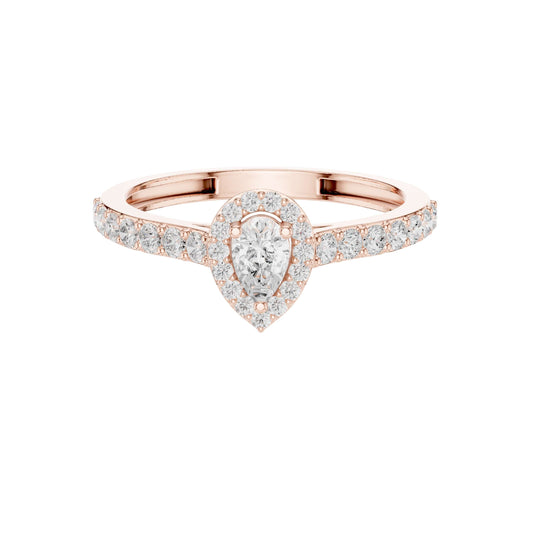Pear Cut Halo Lab Grown Diamond Ring with Pave Band - View 2