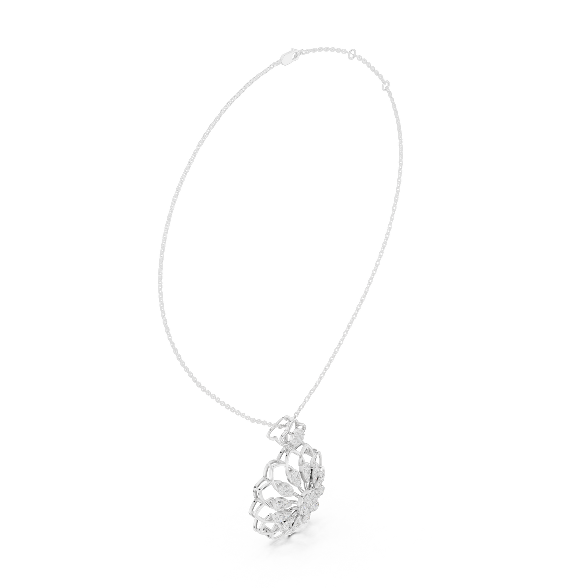 Floret Pattern Layering Pendant with Round Moissanite Diamond - View 12