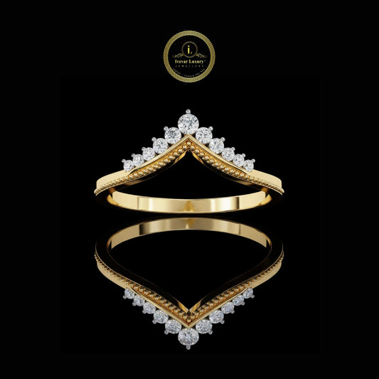 Round Lab Diamond Tiara Chevron Minimal Wedding Band