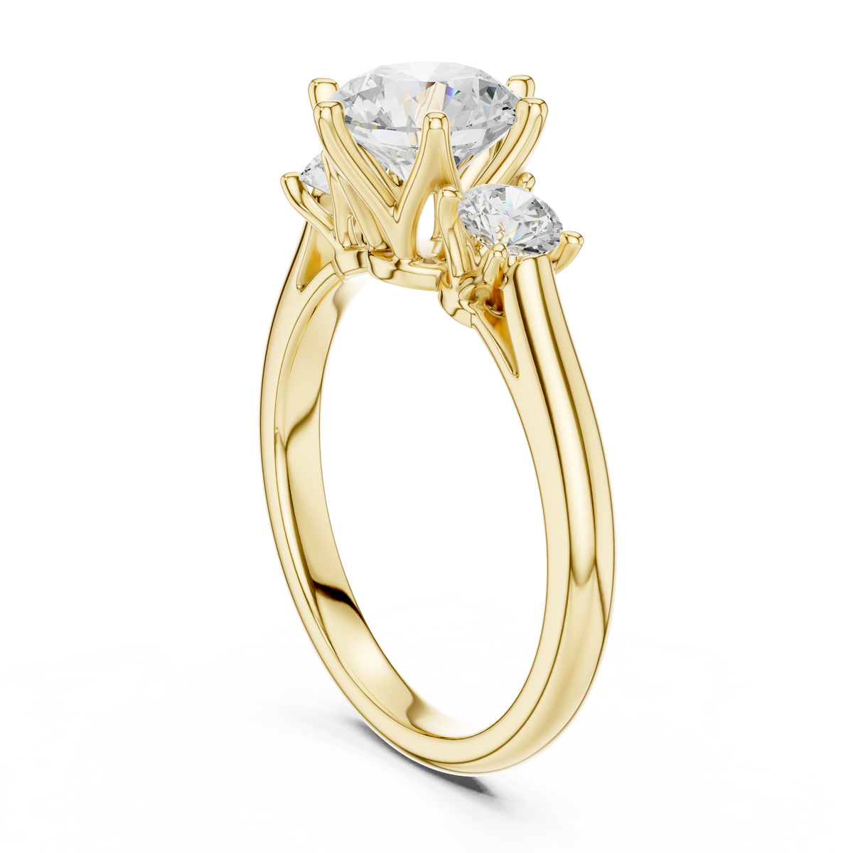 Round Brilliant Cut Three Stone Moissanite Diamond Engagement Ring with Side Stones - View 9