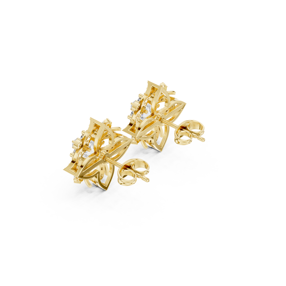 Architectural Wings Princess Shape Lab Diamond Stud Earrings For Women - View 7