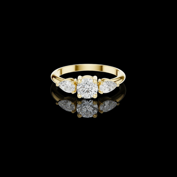 Round Lab Diamond Ring With Pear Side Accents