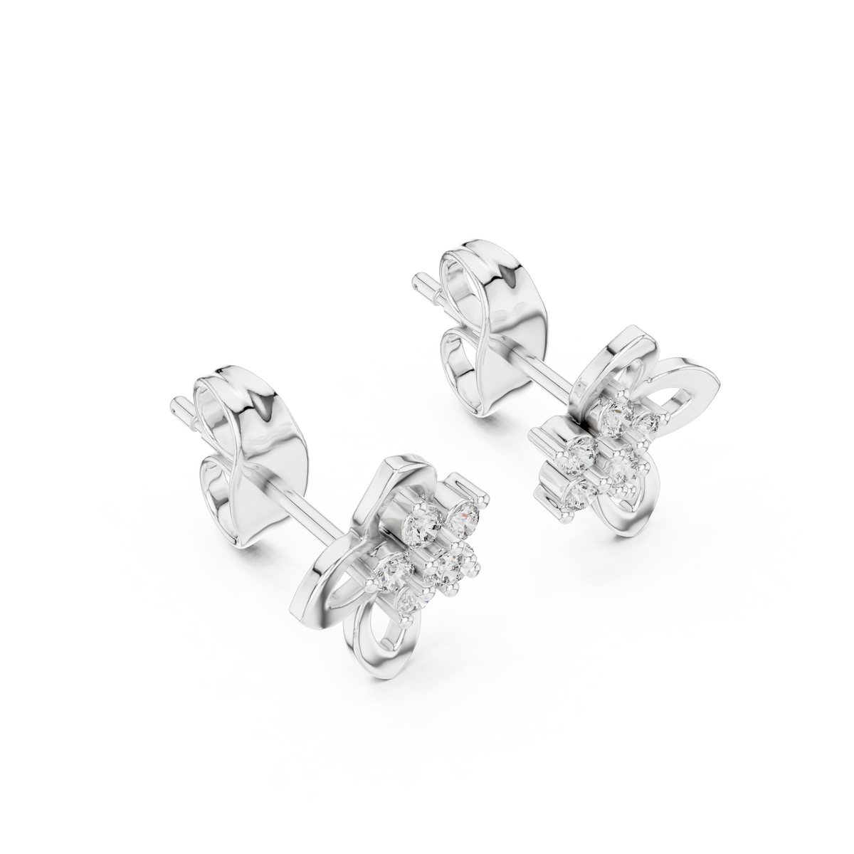 Celestial Floral Knot Round Lab Diamond Stud Earrings with Cluster Petals - View 6