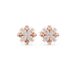 Floral Cross Round Lab Diamond Stud Earrings with Sculpted Petal Motif Cluster - View 2