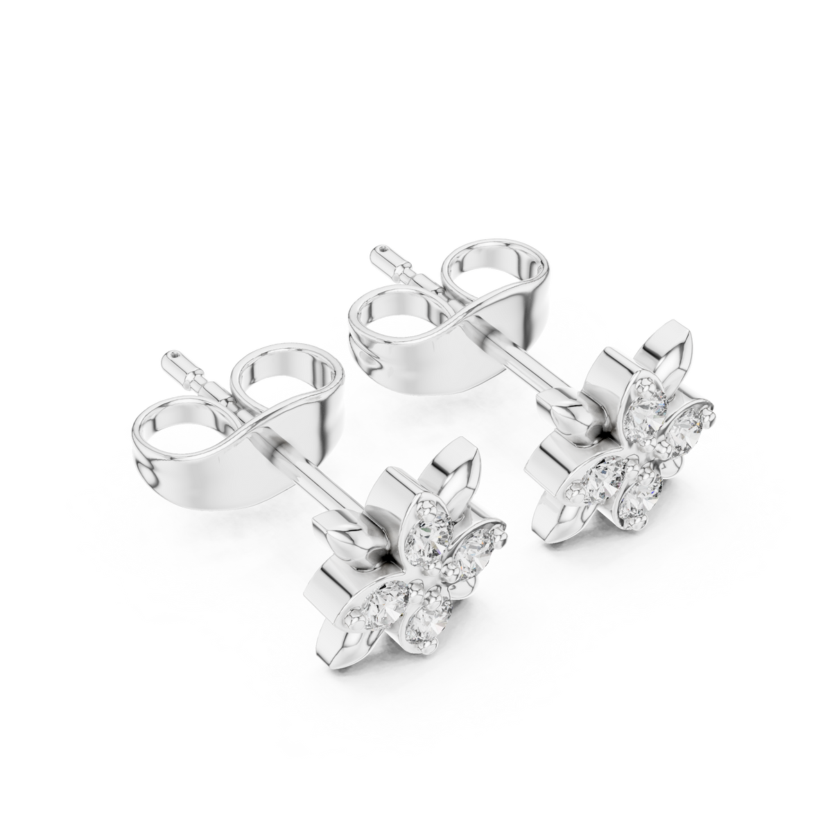 Leaf Petal Round Lab Diamond Flower Stud Earrings with Cluster Center - View 6