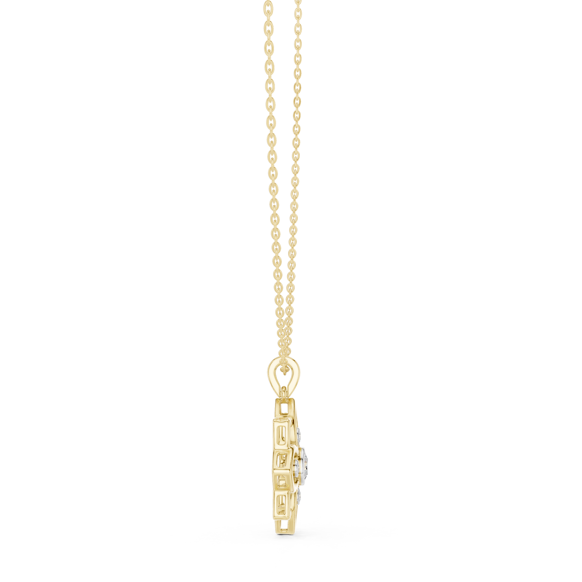 Lotus Motif Flower Pattern Charm Pendant with Round Moissanite Diamond - View 4