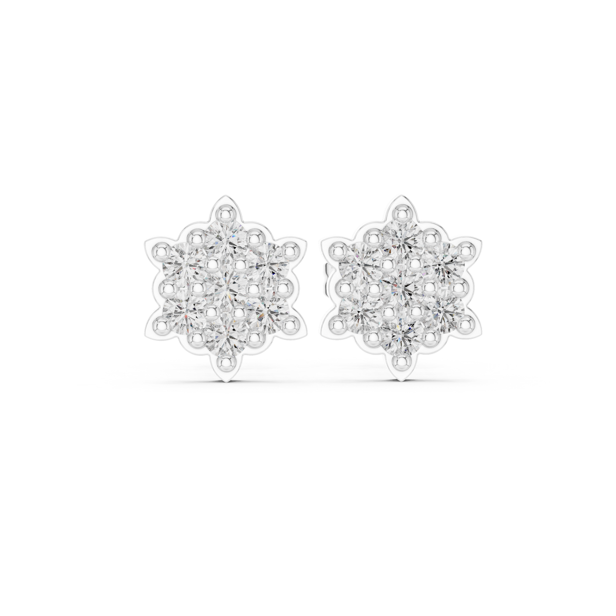 Celestial Bloom Lab Diamond Cluster Stud Earrings with Petal Inspired Floral Geometry - View 3