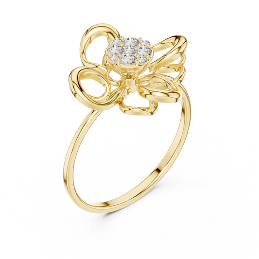 Round Moissanite Diamond Open Petal Floral Cluster Ring - View 2