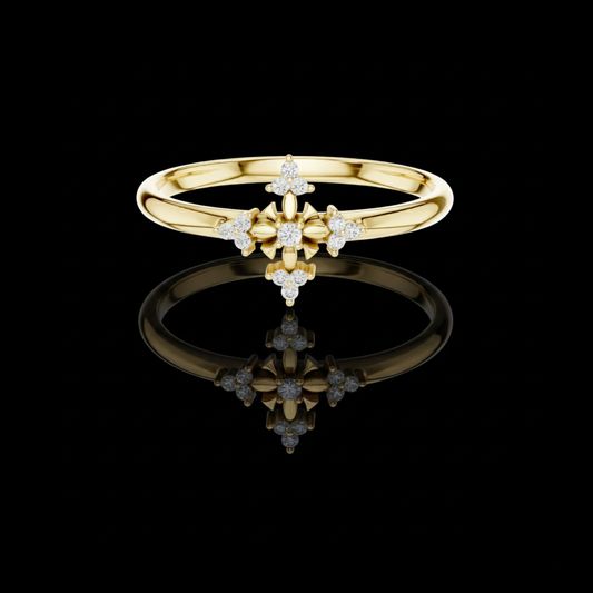 Round Lab Diamond Floral Cluster Ring with Minimal Petal Design