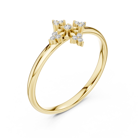 Round Moissanite Diamond Floral Cluster Ring with Minimal Petal Design - View 2