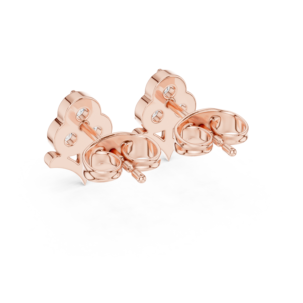 Stem Motif Floral Clover Round Triple Moissanite Diamond Cluster Earring - View 11