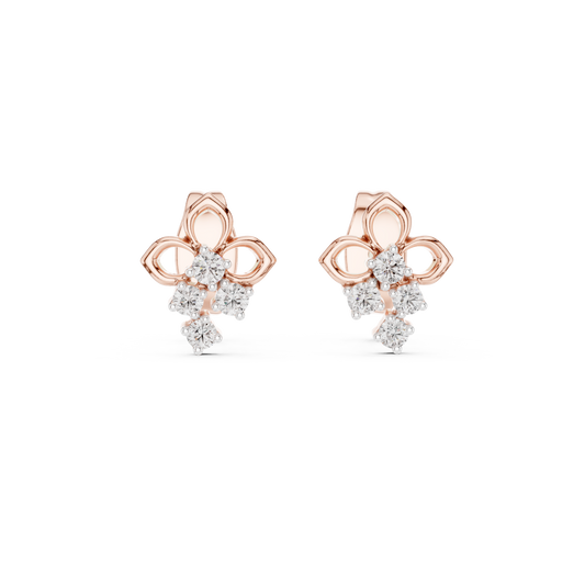 Elowen Clover Round Lab Diamond Drop Stud Earrings with Petite Floral Design - View 2
