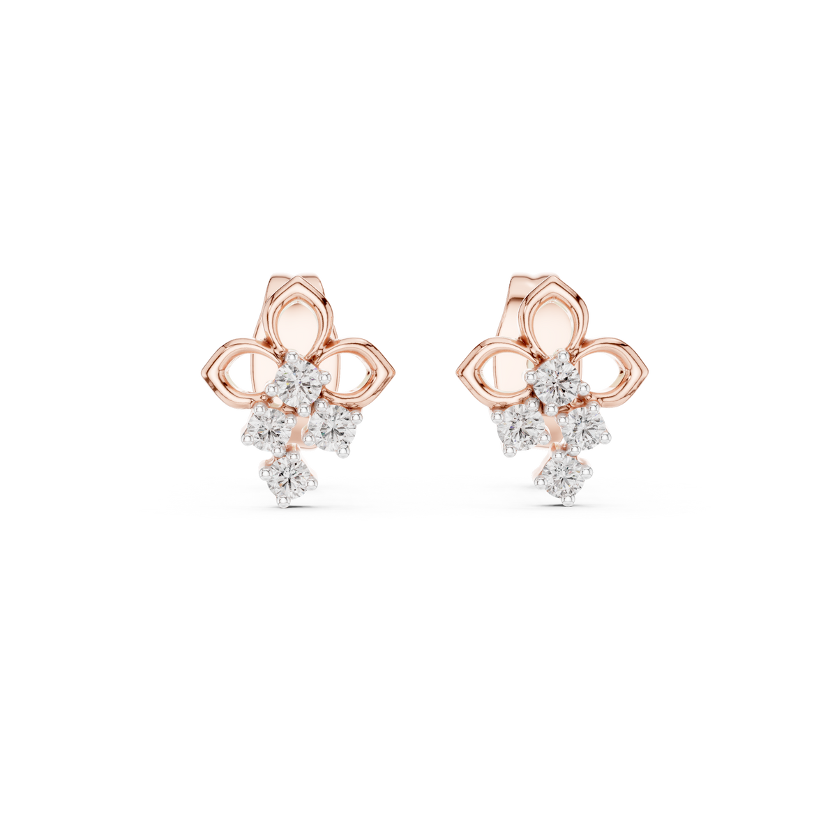 Elowen Clover Round Moissanite Diamond Drop Stud Earrings with Petite Floral Design - View 2