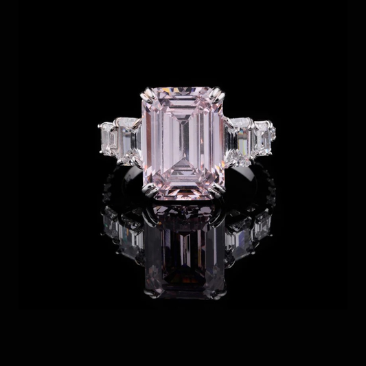 Emerald Cut Lab Diamond Five Stone Pink Engagement Ring