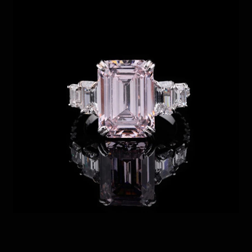 Emerald Cut Moissanite Diamond Five Stone Pink Engagement Ring