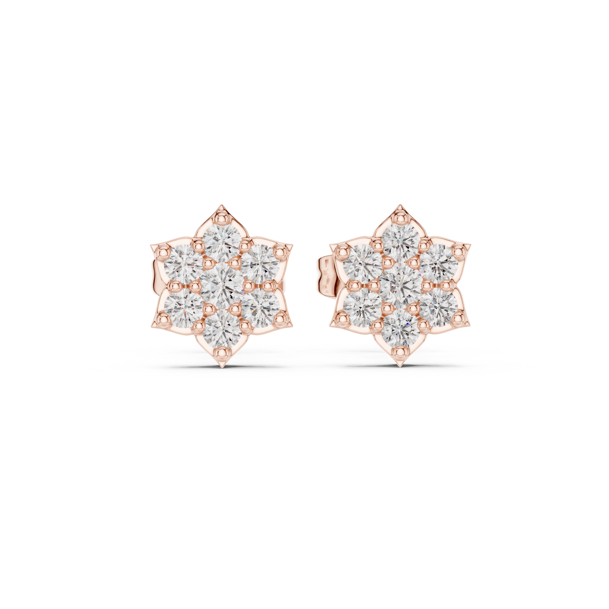 Starpetal Radiance Round Lab Diamond Cluster Earrings with Sculpted Floral Points - View 2