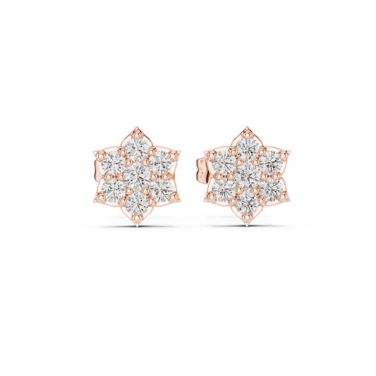 Starpetal Radiance Round Lab Diamond Cluster Earrings with Sculpted Floral Points - View 2