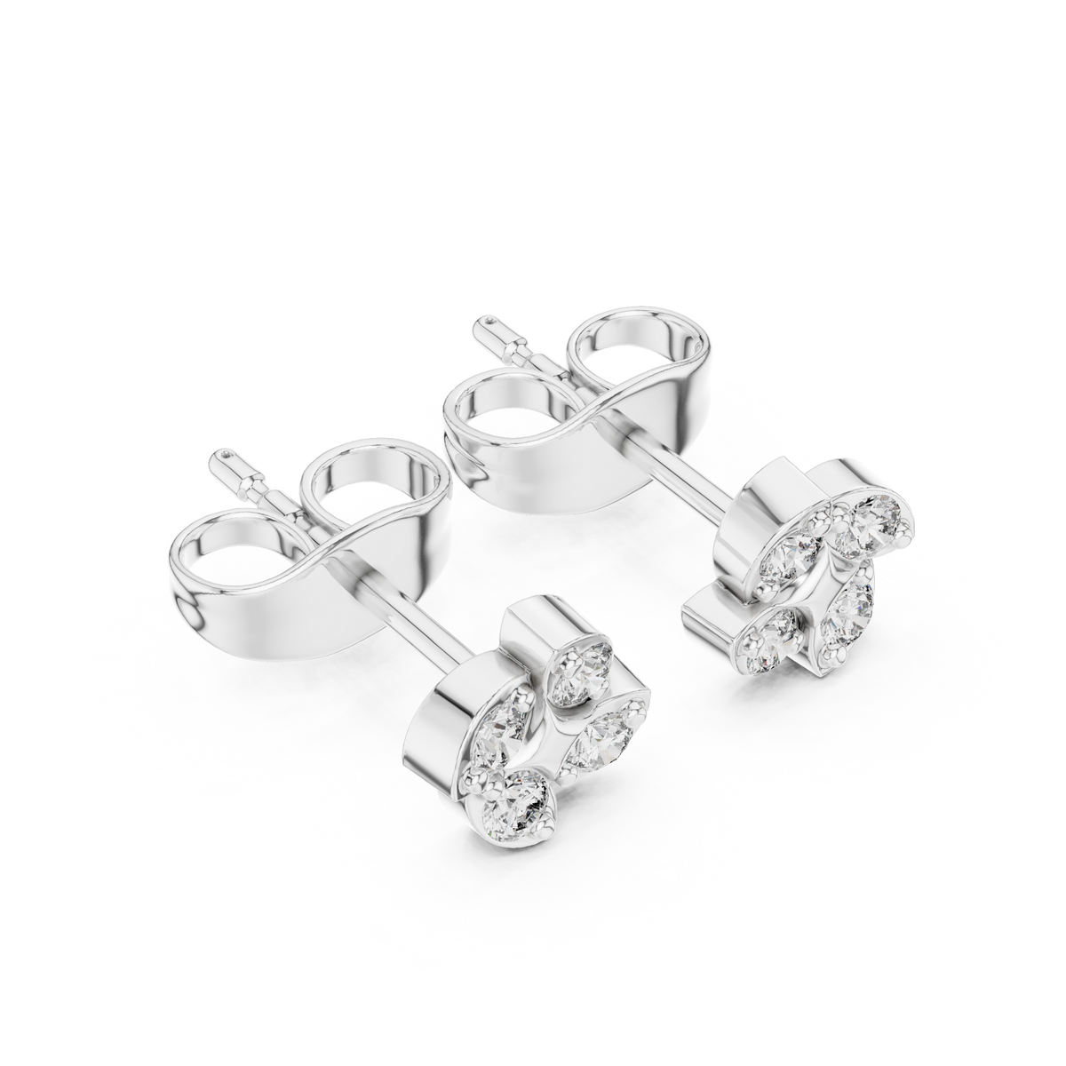 Soft Floral Geometry Petal Curve Round Lab Diamond Stud Earrings - View 9