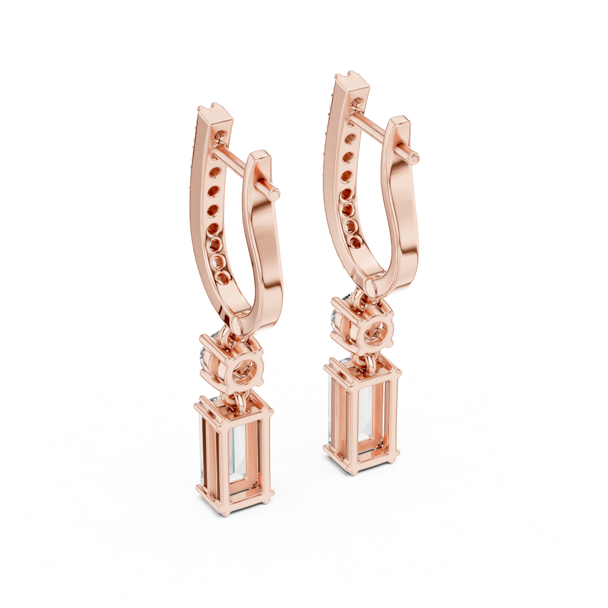 Moissanite Diamond Baguette Geometric Pendant Hoop Earrings - View 10