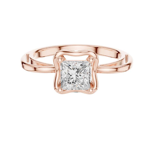 Princess Cut Moissanite Diamond Solitaire Ring Split Shoulder Setting - View 2