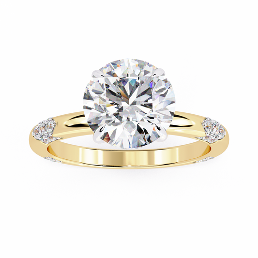 Round Brilliant Solitaire Moissanite Diamond Engagement Ring with Pave Band - View 2