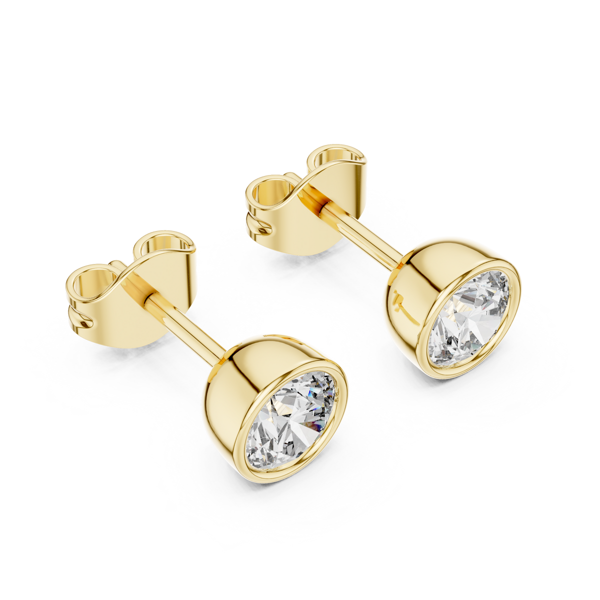 Bezel Set Round Lab Diamond Solitaire Stud Earrings with Minimal Modern Design - View 5