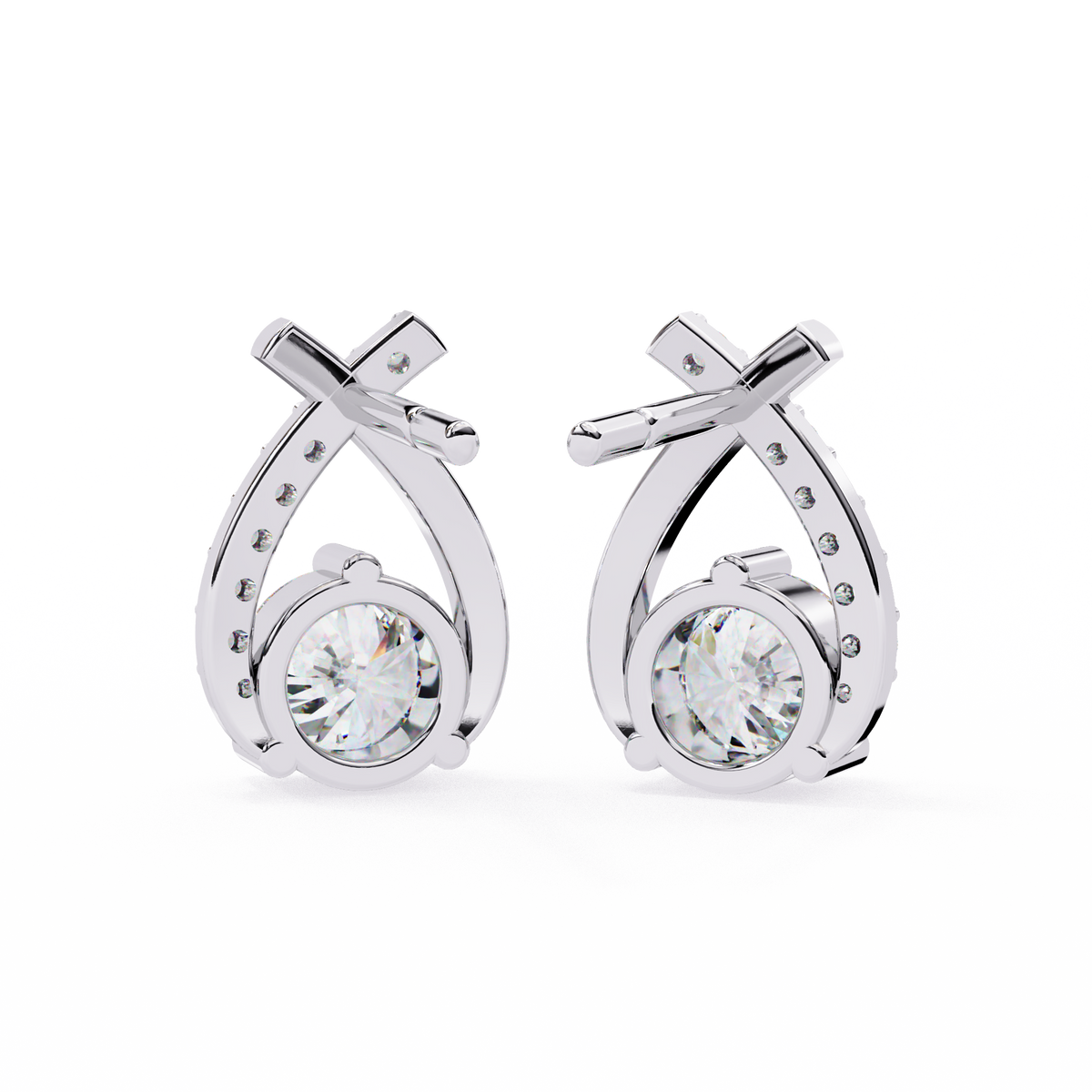 Teardrop Inspired Round Lab Diamond Earrings with Pave Accents - View 6
