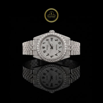 Luxury All-Silver Lab Grown Diamond Timepiece with Paved Dial and Roman Markers For Him