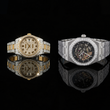 Premium Iced-Out Watch Duo – Crystal-Encrusted Gold Watch and Skeleton Automatic Watch By Ivevar