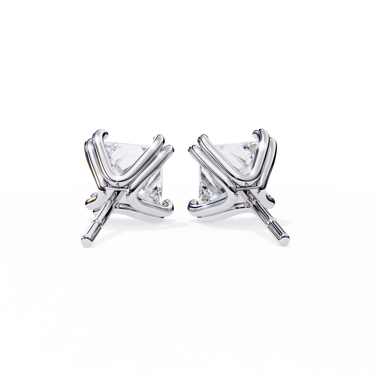 Premium Lab Created Princess Cut Diamond Earrings in Classic Gold Prong Mounts - View 10