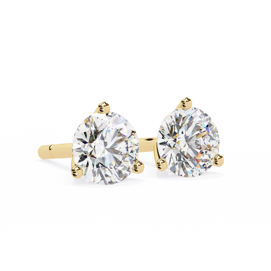 Premium Round Lab Diamond Stud Earrings Luxury Gift with Classic Three Prong Setting - View 2