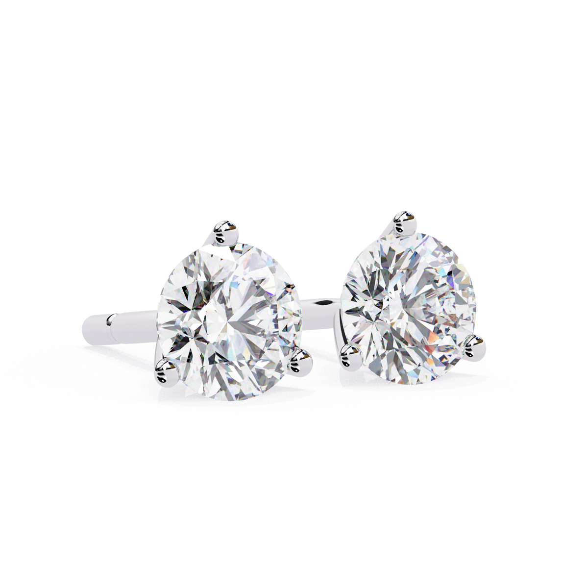 Premium Round Lab Diamond Stud Earrings Luxury Gift with Classic Three Prong Setting - View 4
