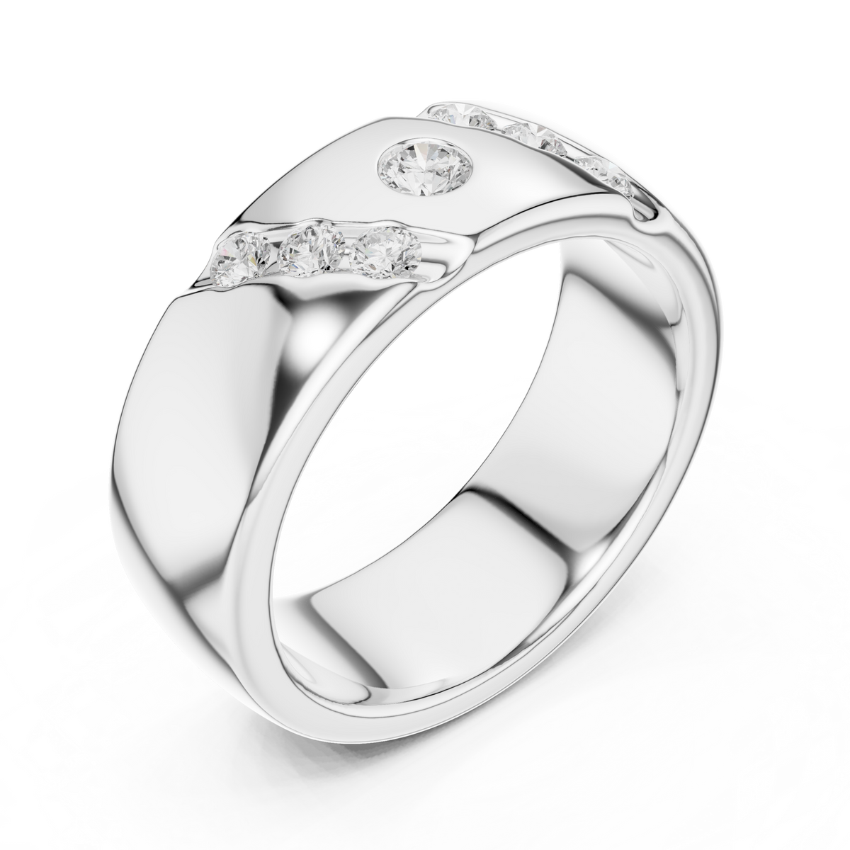 Round Cut Lab Grown Diamond Men's Swirl Channel Set Heavy Statement Ring - View 6