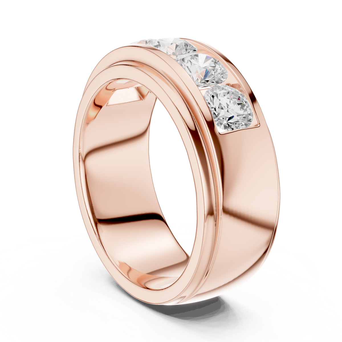Round Cut Moissanite Diamond Men's Heavy Gold Classic Wedding Ring - View 11