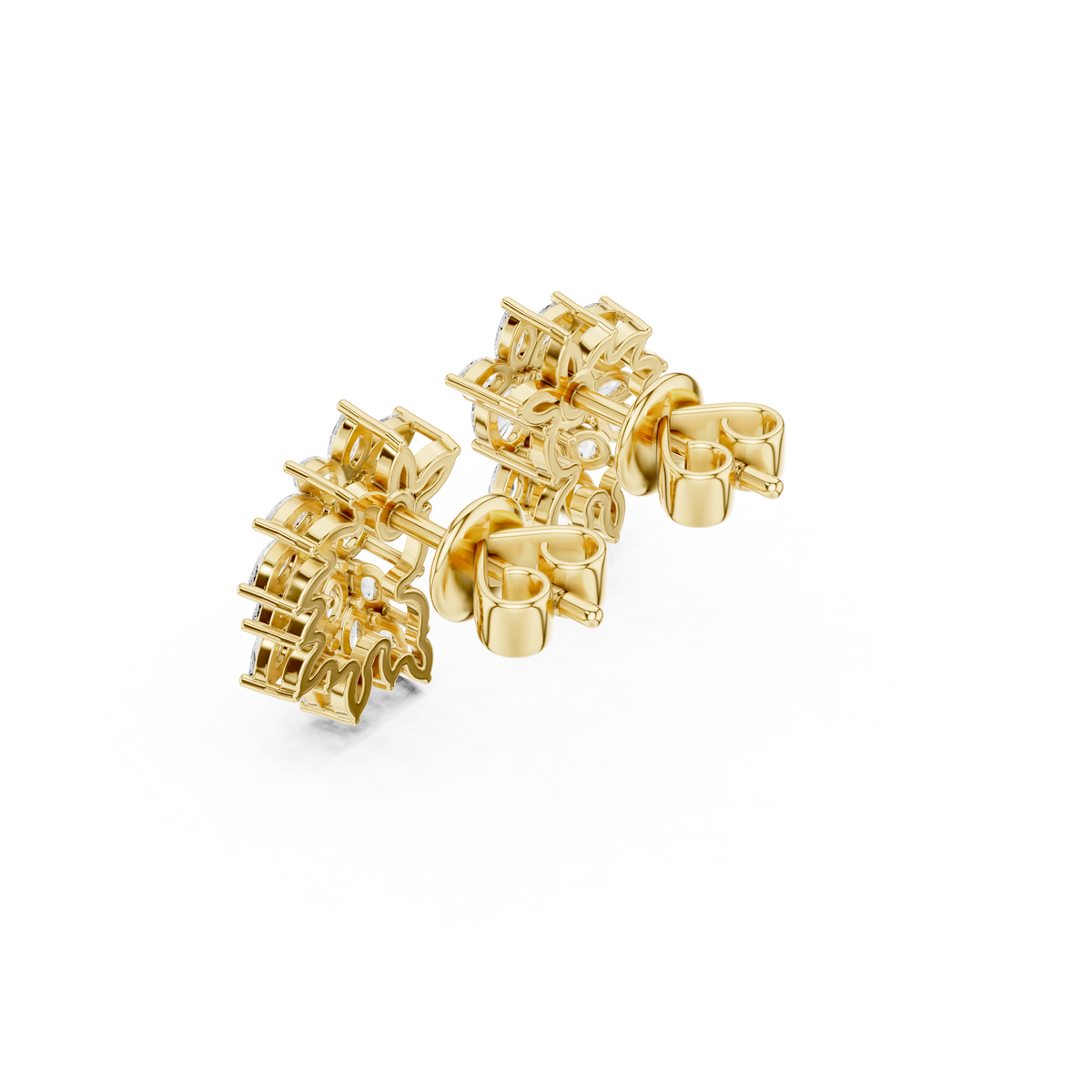 Floral Marquise Cut Moissanite Diamond Cluster Stud Earrings with Leaf Inspired Design - View 10