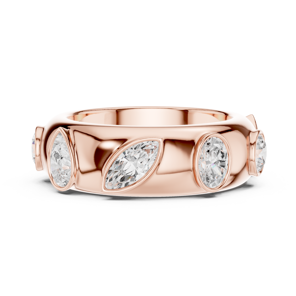 Multi Shape Cut Lab Grown Diamond Men's Flush Bezel Cigar Band - View 11