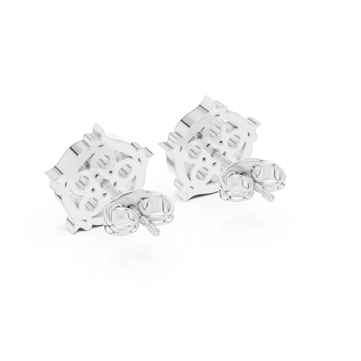 Delicate Floral Round Lab Diamond Cluster Stud Earrings - View 9