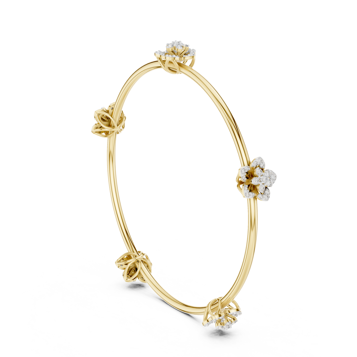 Floral Round Moissanite Diamond Open Cuff Bangle Bracelet for Women - View 10