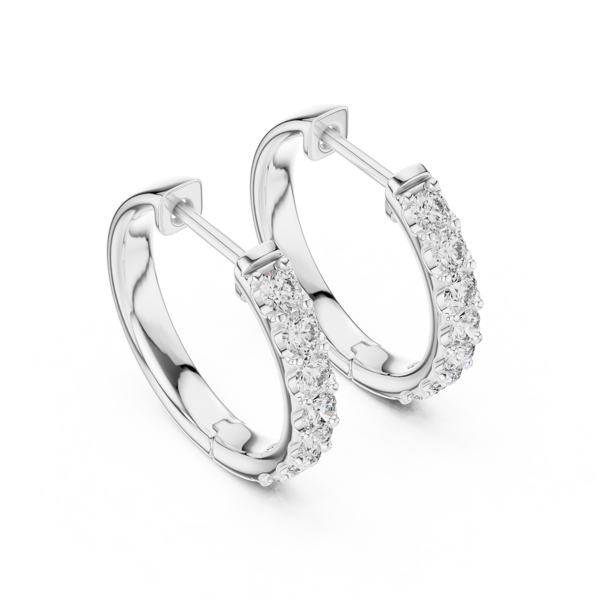 Single Row Shared Prong Round Moissanite Diamond Huggie Hoop Earrings - View 9