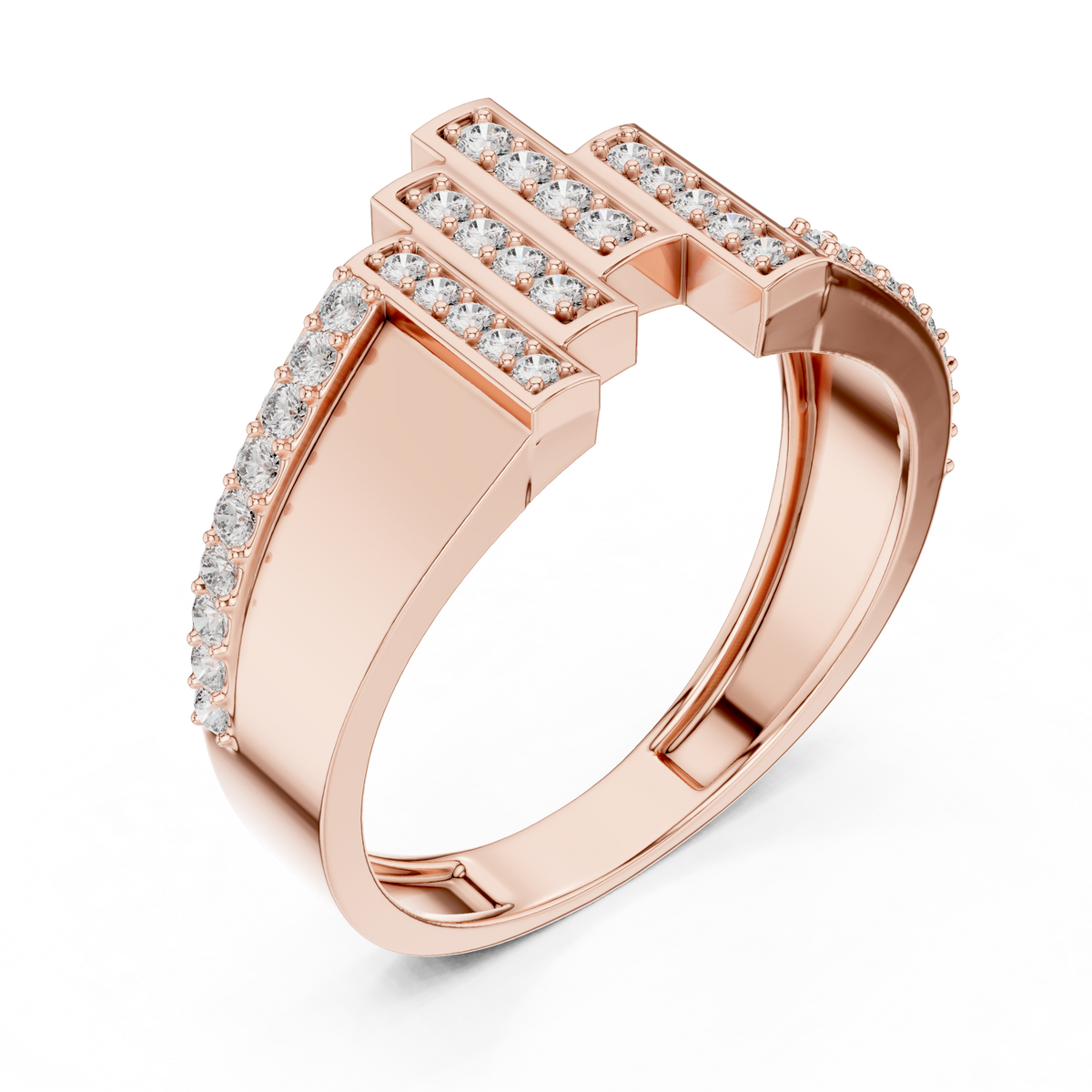 Round Cut Moissanite Diamond Men's Architectural Equalizer Pave Statement Ring - View 5