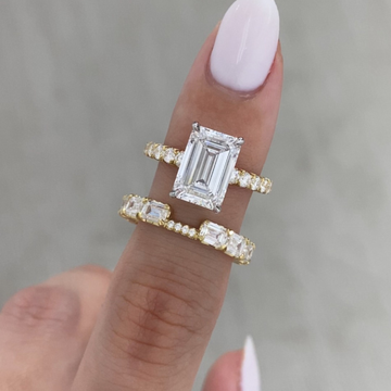 Emerald Lab Diamond Bridal Ring Set with Pave Band