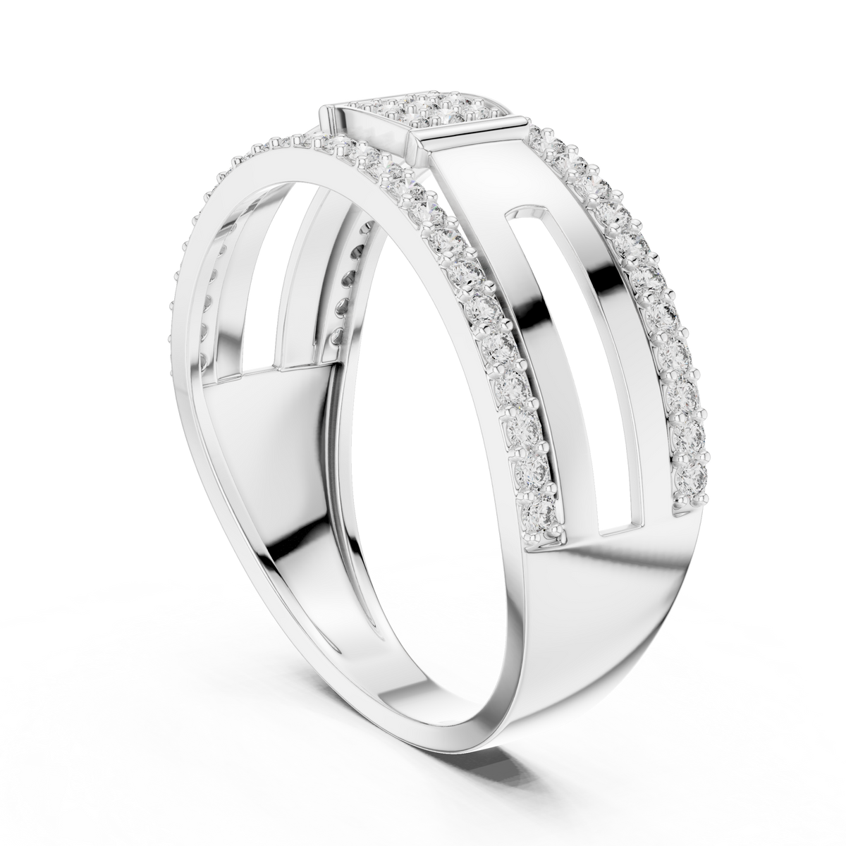 Round Cut Lab Grown Diamond Men's Modern Side Cutout Architectural Wedding Band - View 9