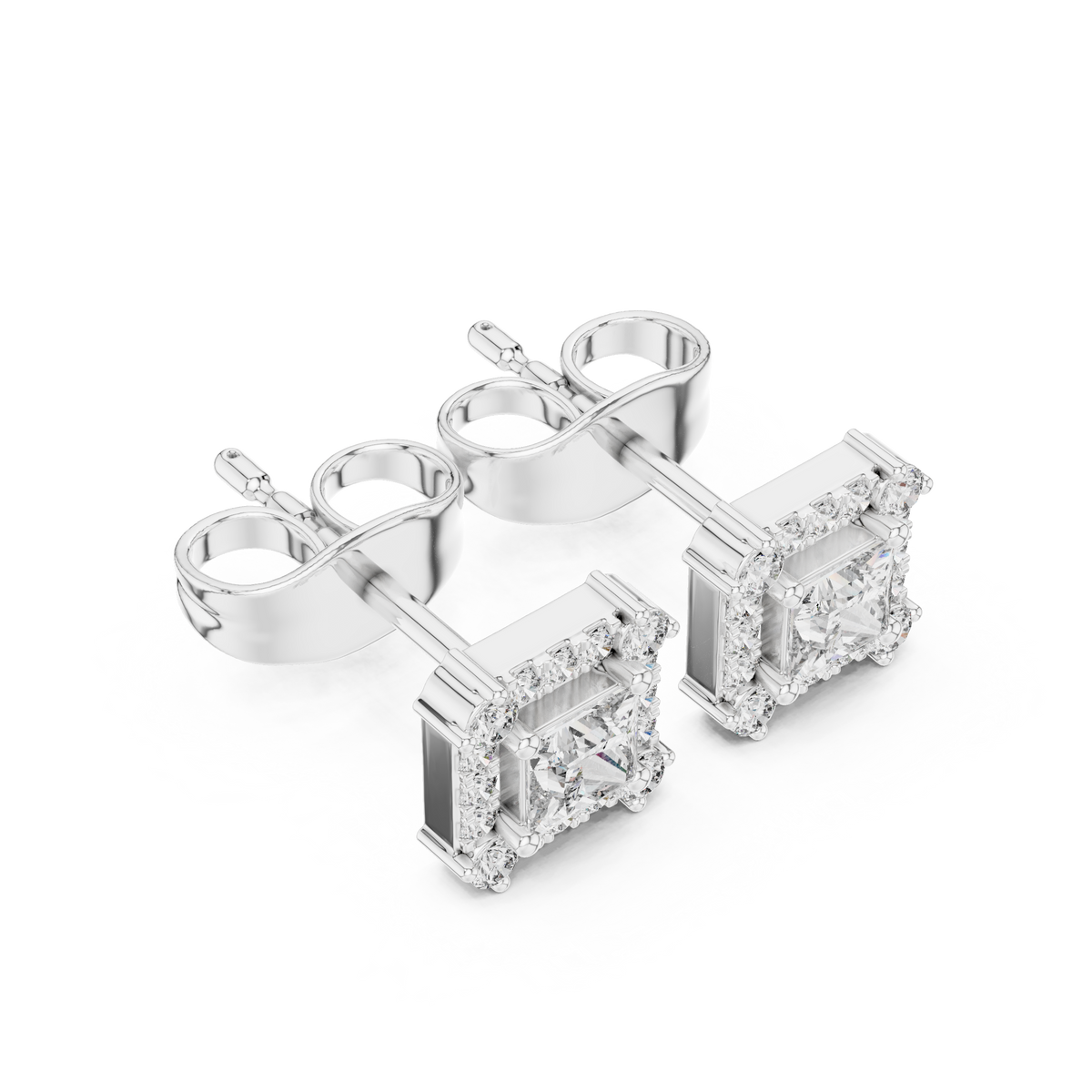 Princess Cut Moissanite Diamond Square Halo Stud Earring - View 6